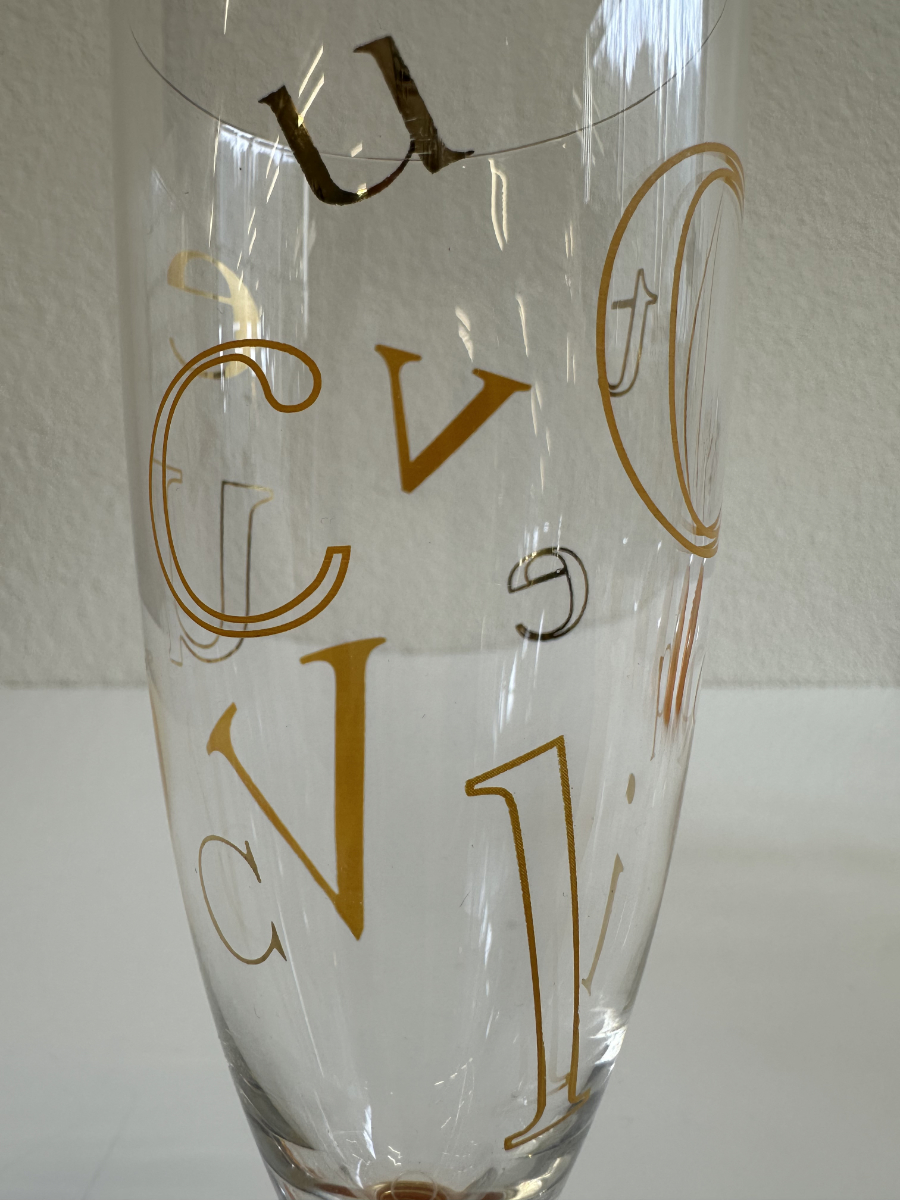 Design Champagnergläser 6 Stück mit Goldrand und bernsteinfarbenem Fuss – Bild 6