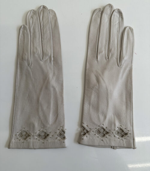 Vintage Damen Lederhandschuhe mit Zierstickerei, ca. 1950er-1960er Jahre