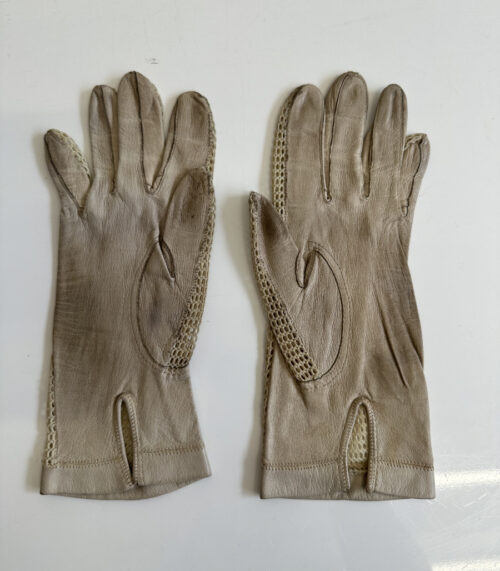 Vintage Damen Lederhandschuhe mit Häkelnetz Einsatz, ca. 1950er-1960er Jahre