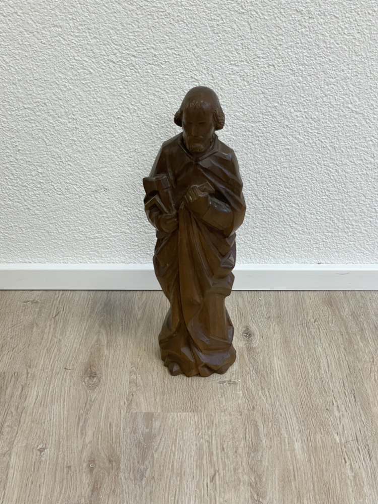 Religiöse Holzskulptur „St. Joseph“ handgeschnitzt, signiert