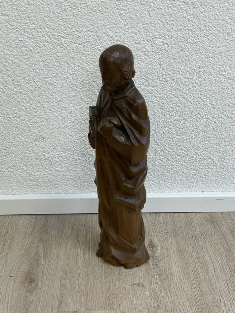 Religiöse Holzskulptur „St. Joseph“ handgeschnitzt, signiert – Bild 2