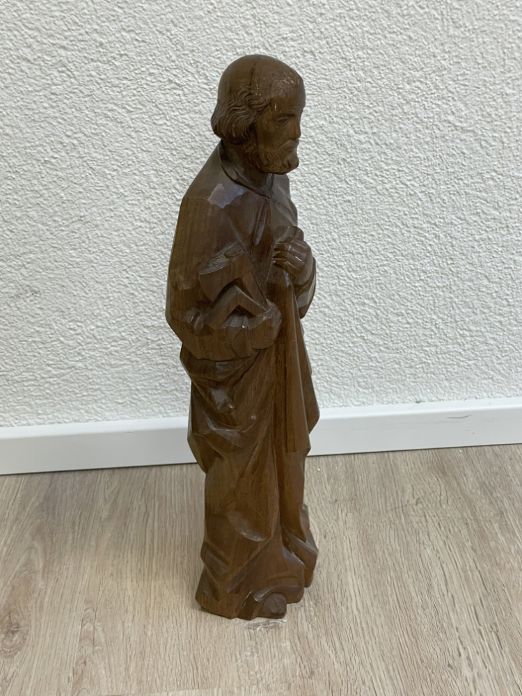 Religiöse Holzskulptur „St. Joseph“ handgeschnitzt, signiert – Bild 3