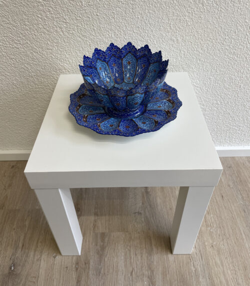 Handbemalte persische Emaille Schale mit passendem Teller in Blau