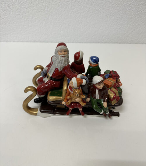 Vintage Weihnachts-Teelichthalter Schlitten mit Nikolaus und Kindern – Villeroy & Boch (ca. 1990er Jahre)