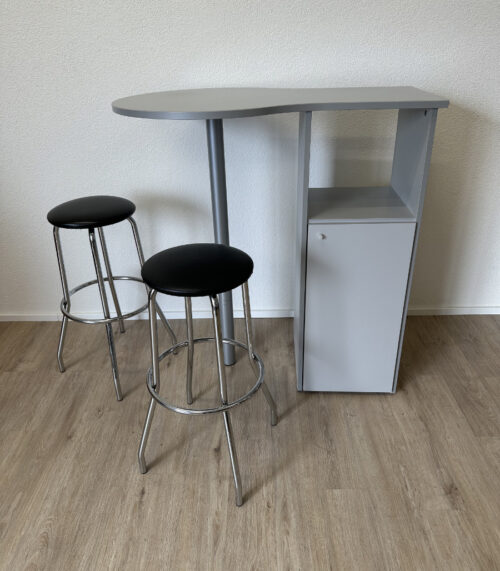 Bartisch-Set mit Stauraum und zwei Barhockern