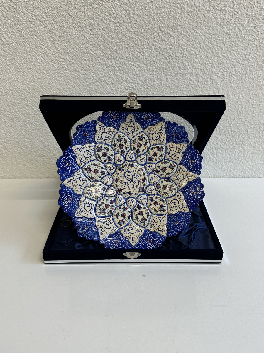 Handbemalter persischer Zierteller aus Emaille mit Originalbox von Isfahan
