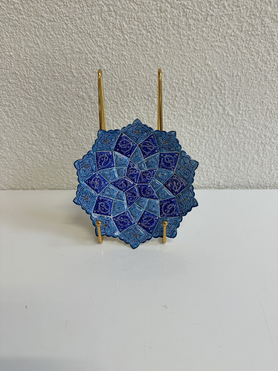 Handbemalter persischer Emaille Wandteller in Blau mit Aufhängung