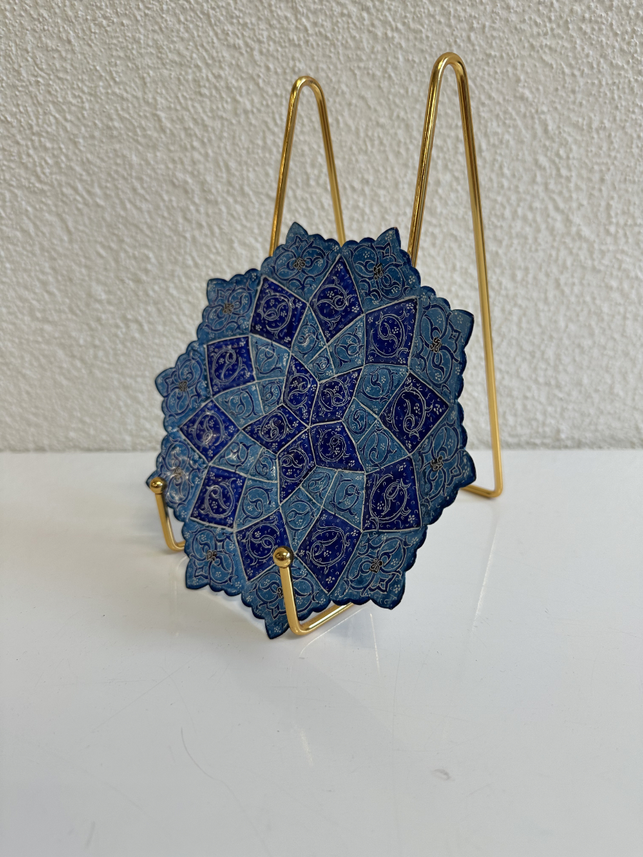 Handbemalter persischer Emaille Wandteller in Blau mit Aufhängung – Bild 3