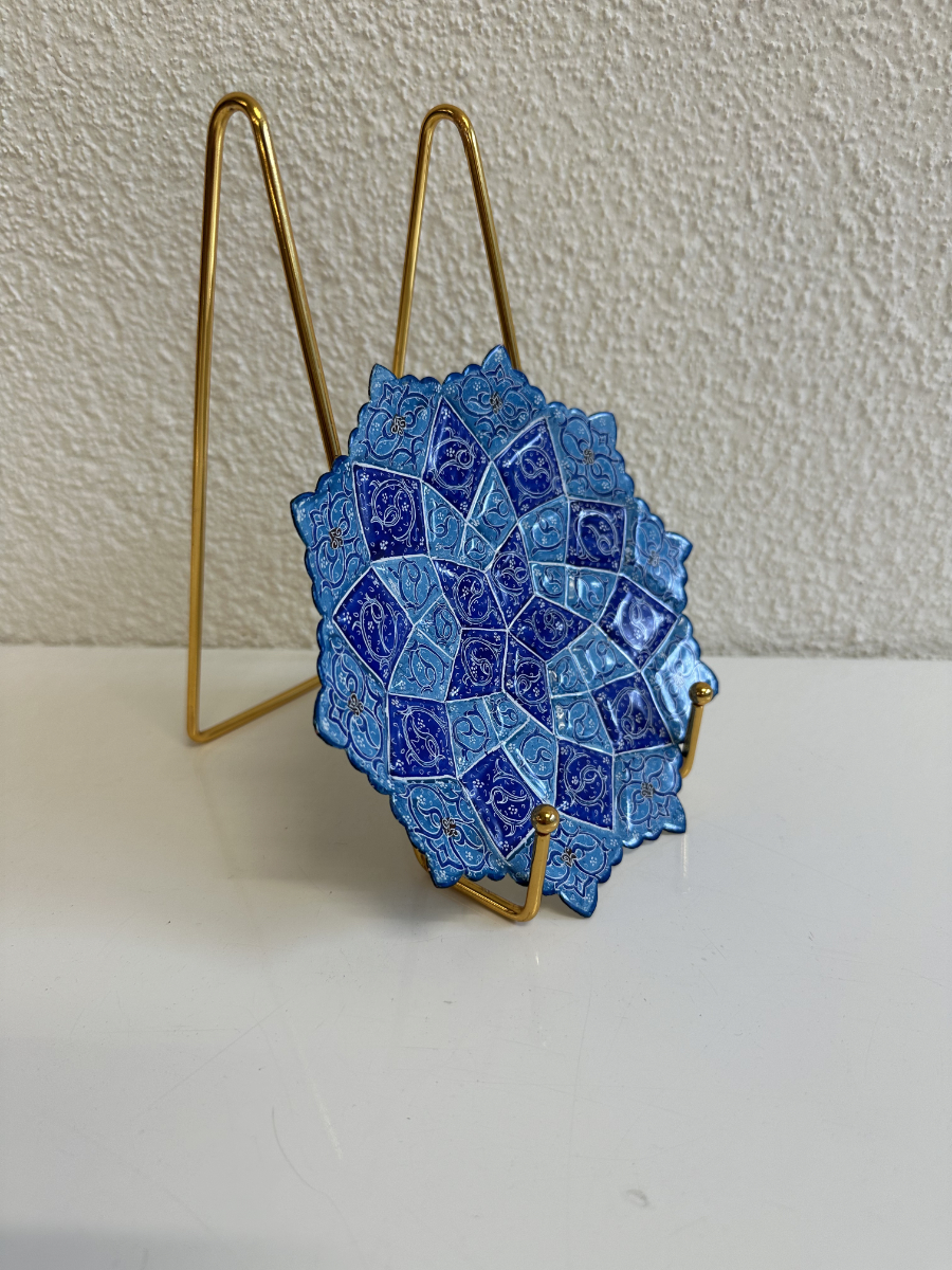 Handbemalter persischer Emaille Wandteller in Blau mit Aufhängung – Bild 4