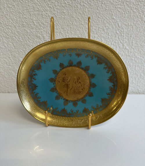 DW Fine Porcelain Zierteller oval in Türkis mit Golddekor