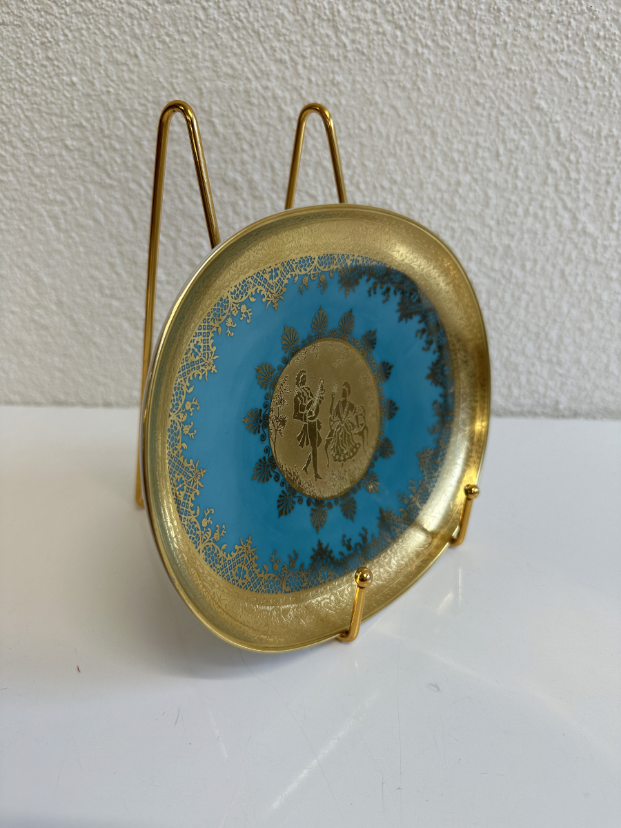 DW Fine Porcelain Zierteller oval in Türkis mit Golddekor – Bild 2