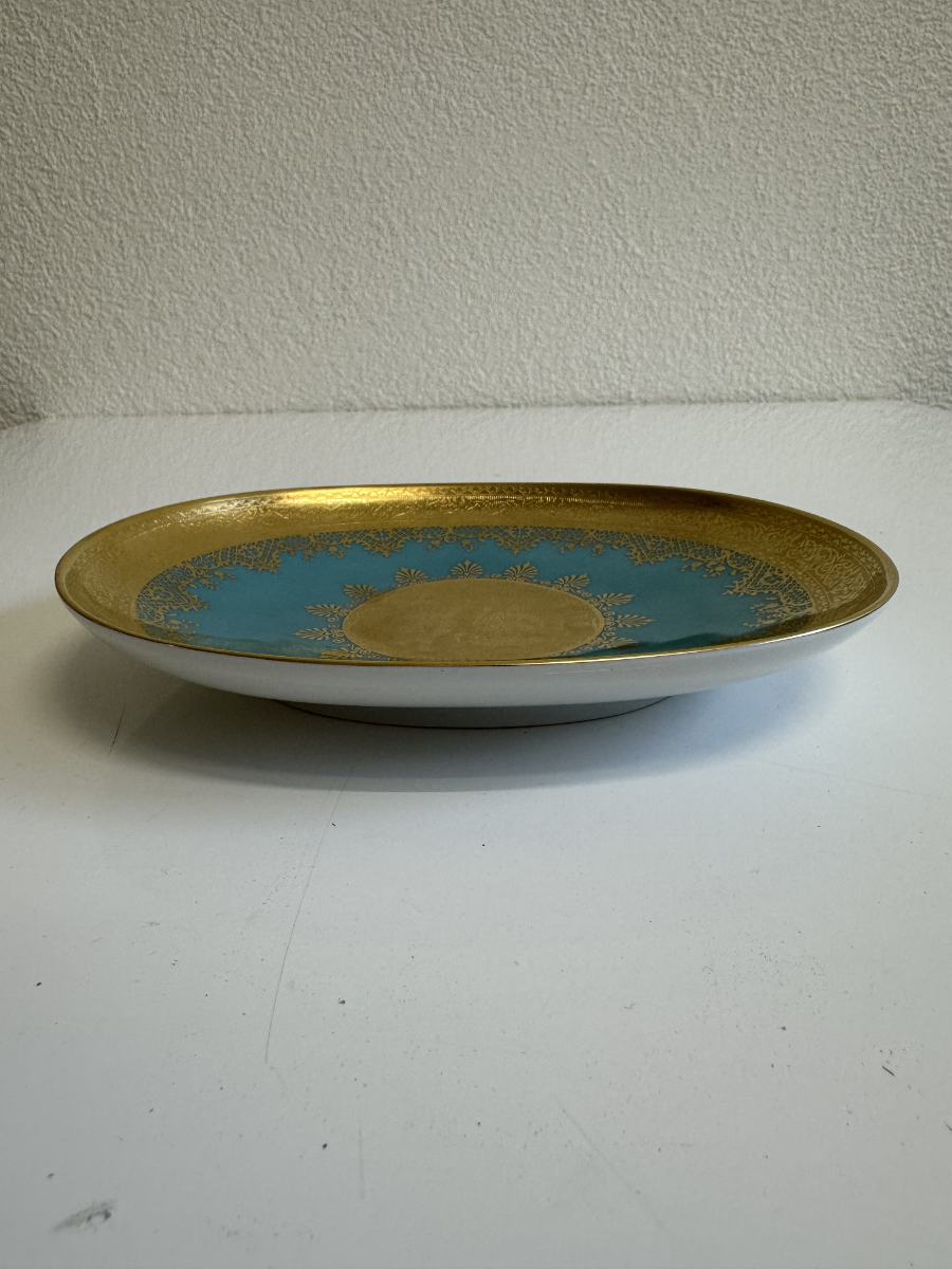 DW Fine Porcelain Zierteller oval in Türkis mit Golddekor – Bild 3