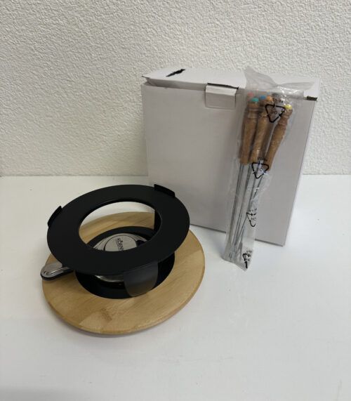 Modernes Koenig Fondue Set mit Bambusplatte und Brenner 