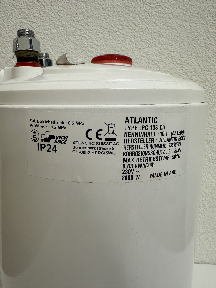 Kompakter Warmwasserboiler Atlantic 10 Liter (PC 10S CH) – Bild 7