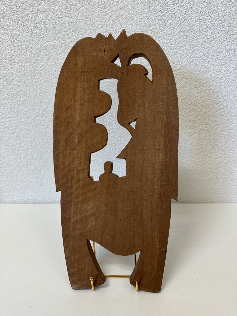 Handgeschnitztes Holzrelief mit Vogelpaar und Dorfszene – Set aus zwei Wandobjekten – Bild 4