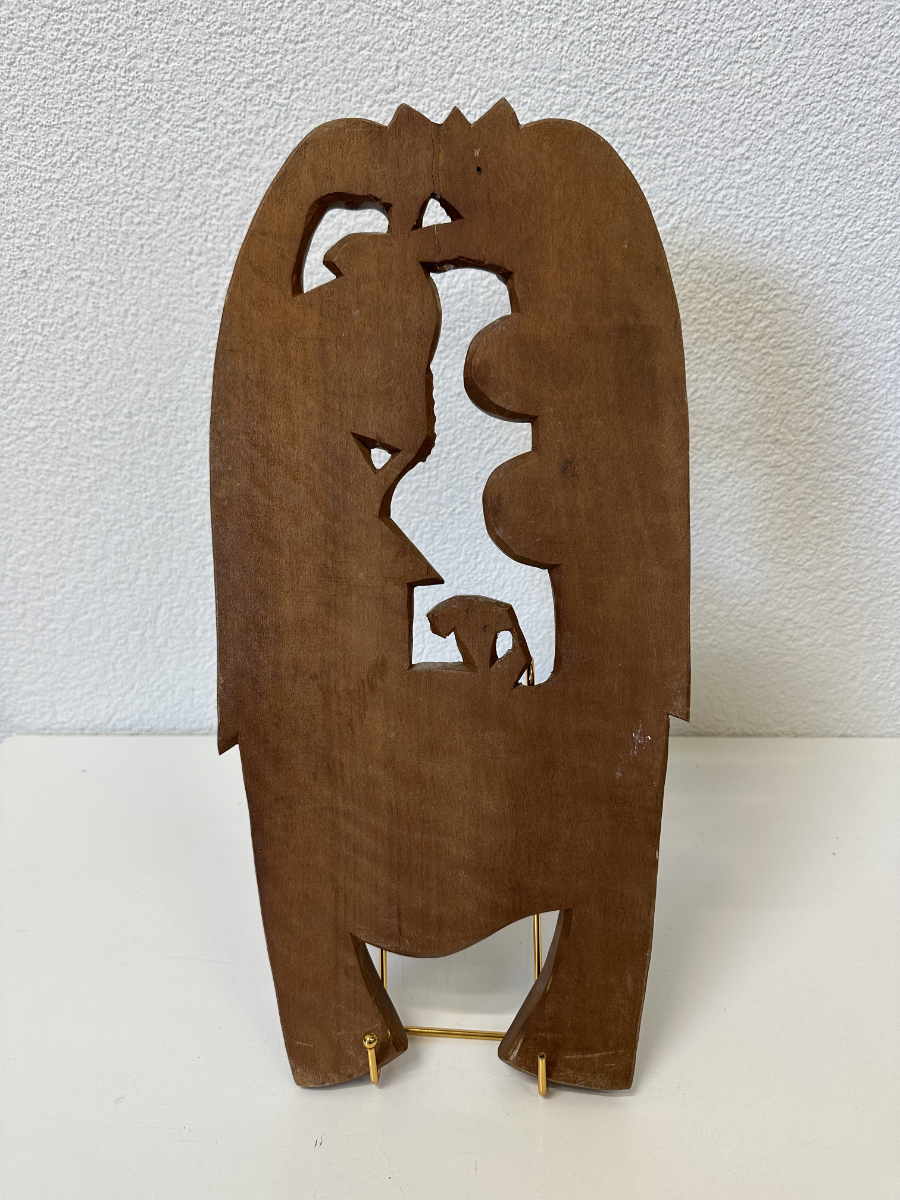 Handgeschnitztes Holzrelief mit Vogelpaar und Dorfszene – Set aus zwei Wandobjekten – Bild 5