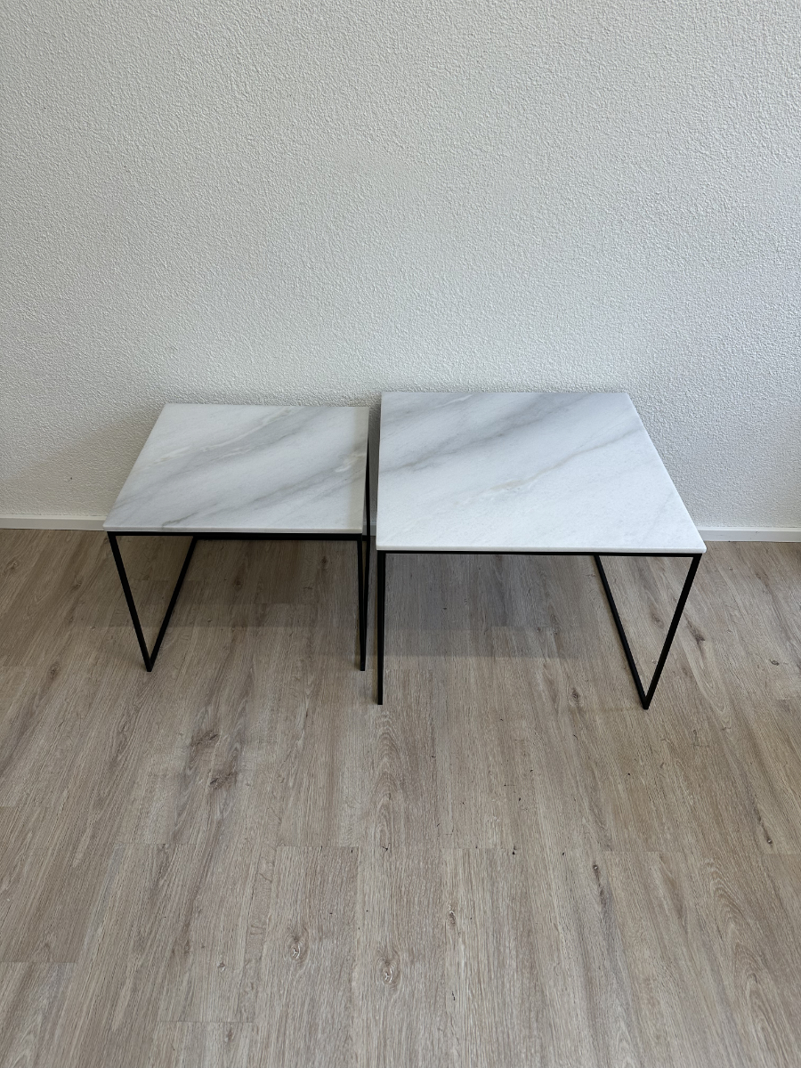 2er-Set Marmor Beistelltische ineinander schiebbar