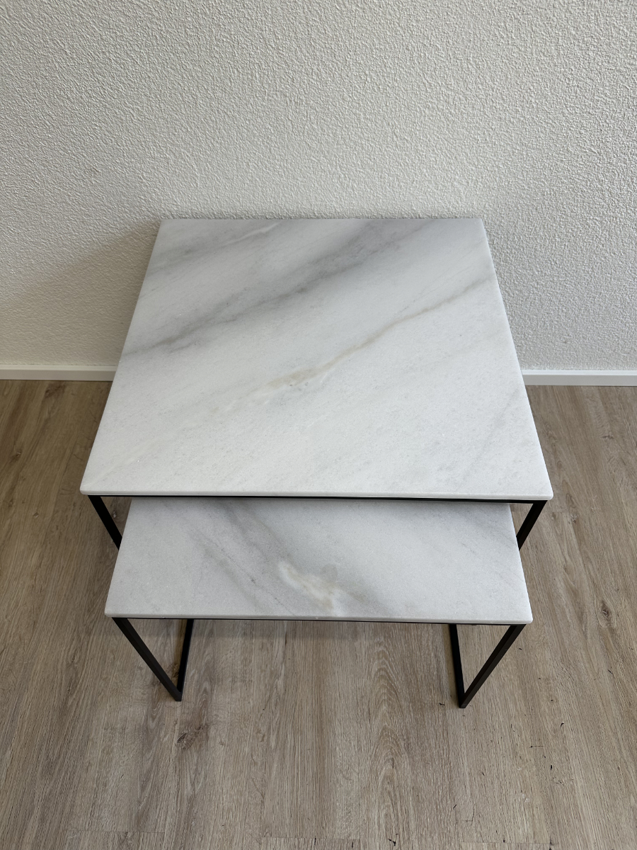 2er-Set Marmor Beistelltische ineinander schiebbar – Bild 3