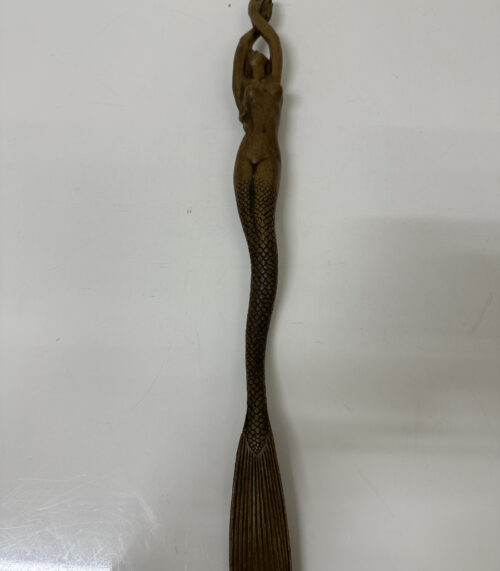 Vintage Schuhlöffel Meerjungfrau aus Holz, geschnitzt, Folk Art, ca. 1960er