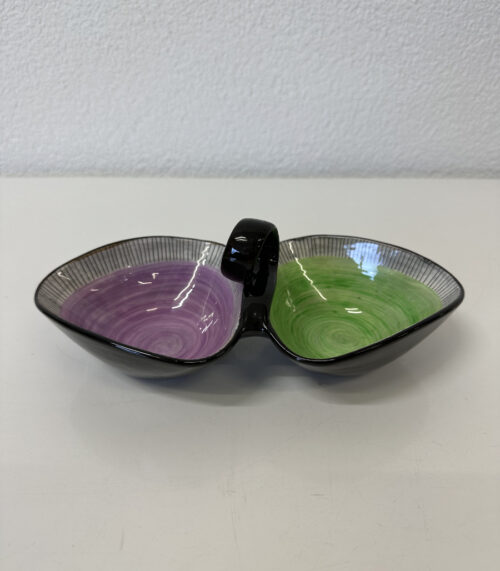 Handgefertigte Keramik-Doppelschale mit Henkelgriff – signiert Burkart