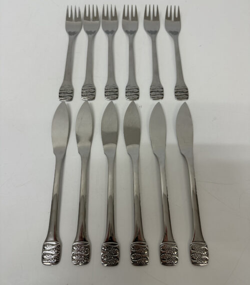 Vintage Fischbesteck Set BSF aus Edelstahl 18/8 mit Fischmotiv, 12-teilig
