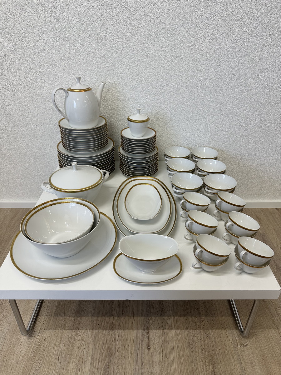 Vintage Porzellan Tafelservice Arzberg Form 2025 mit Goldrand, ca. 1960er Jahre