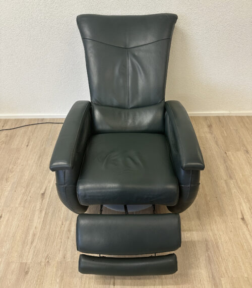 Relaxsessel aus dunkelgrünem Leder mit Massagefunktion