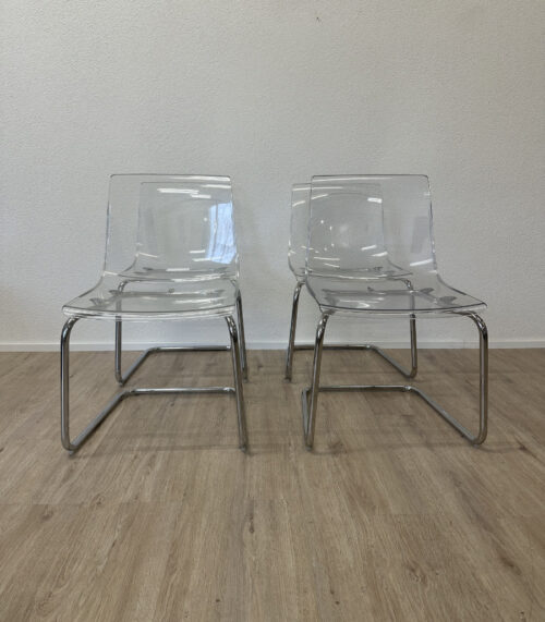 4er Set IKEA TOBIAS Freischwinger Stühle aus Polycarbonat und Chrom