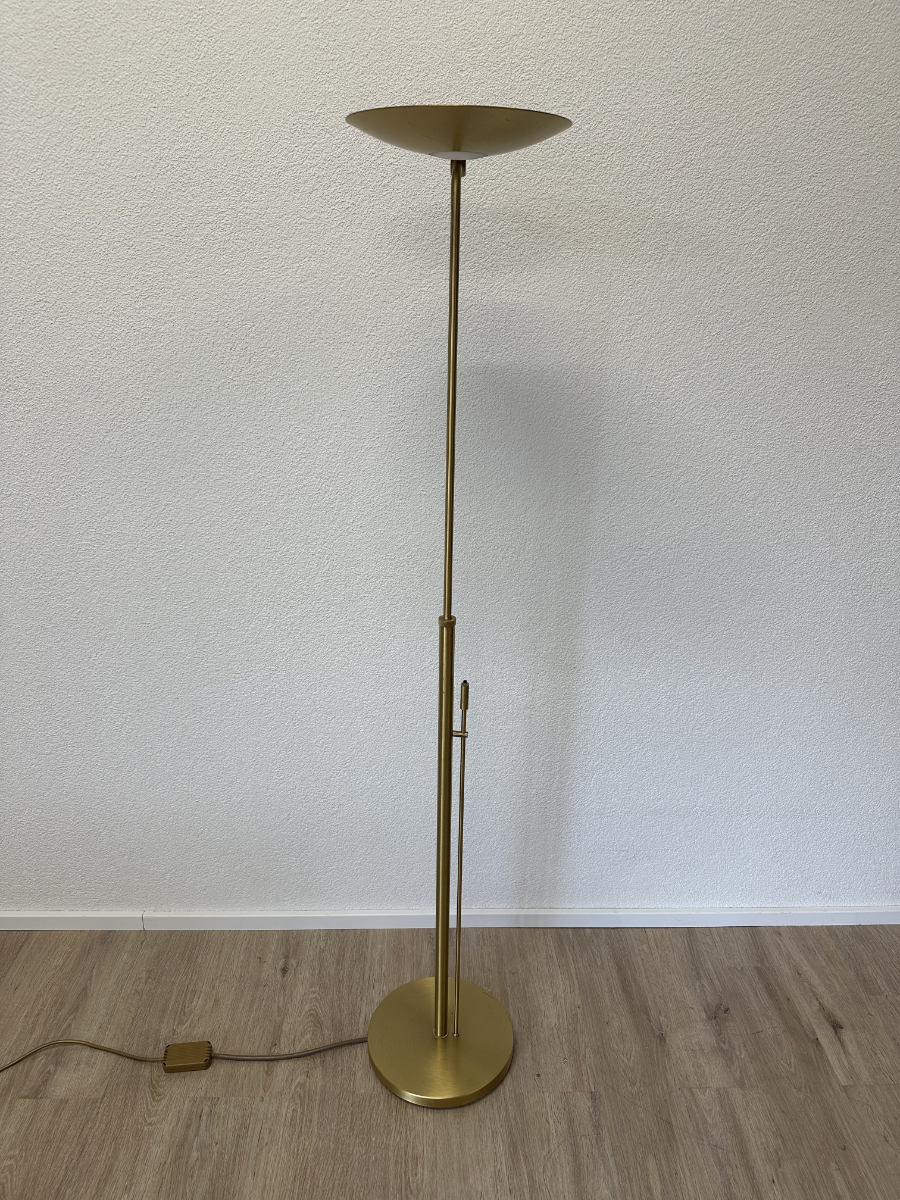 Vintage Deckenfluter in Goldoptik, höhenverstellbar, mit Schalter am Leuchtenstab – Bild 2