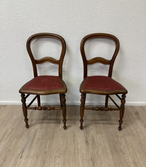 Vintage Gründerzeit-Stil Holzstühle mit rotem Polstersitz