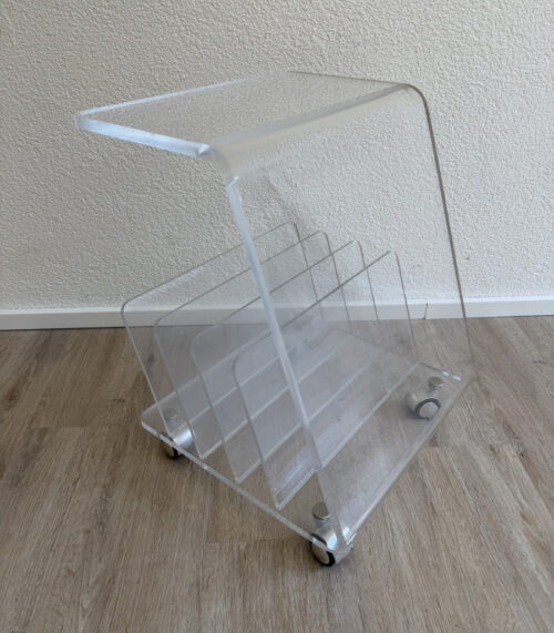 Vintage Space Age Stil Magazinwagen / Zeitungswagen aus Plexiglas, um 1980