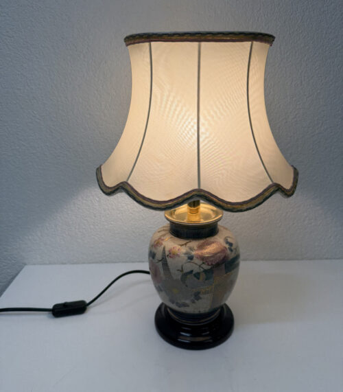 Vintage japanische Tischlampe mit Keramikfuss und Stoffschirm