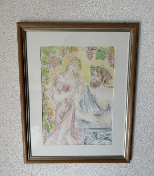 Mythologische Szene mit Weinreben Aquarell, Simone Erni 1994