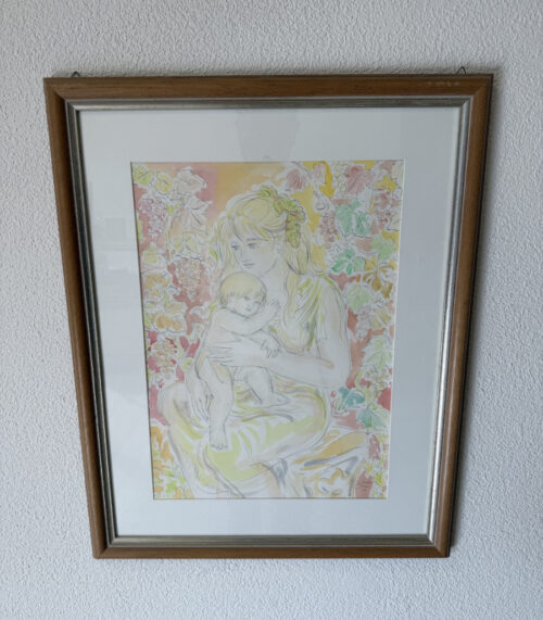 Aquarellzeichnung „Mutter und Kind“ von Simone Erni, 1993