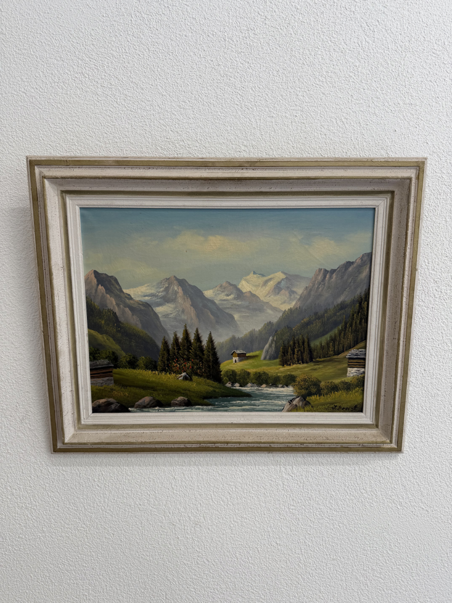 Vintage Alpen Gemälde Kandertal am Balmhorn von J. Ernst