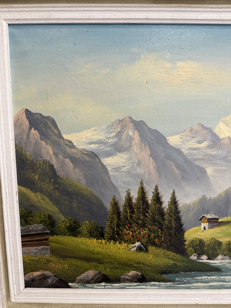 Vintage Alpen Gemälde Kandertal am Balmhorn von J. Ernst – Bild 2