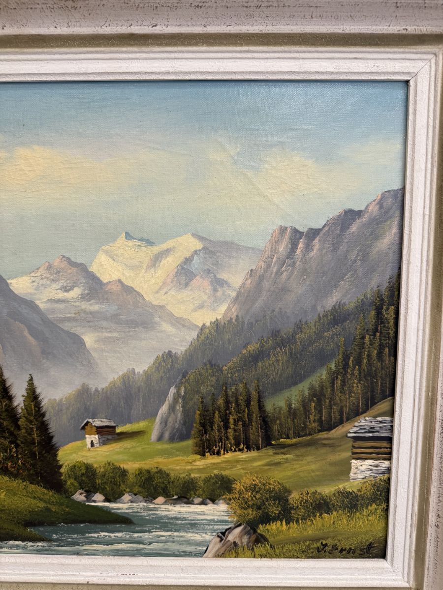 Vintage Alpen Gemälde Kandertal am Balmhorn von J. Ernst – Bild 3