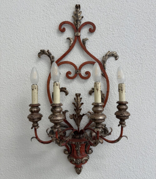 Vintage Barockstil 4-flammig Wandlampe aus Holz und Metall