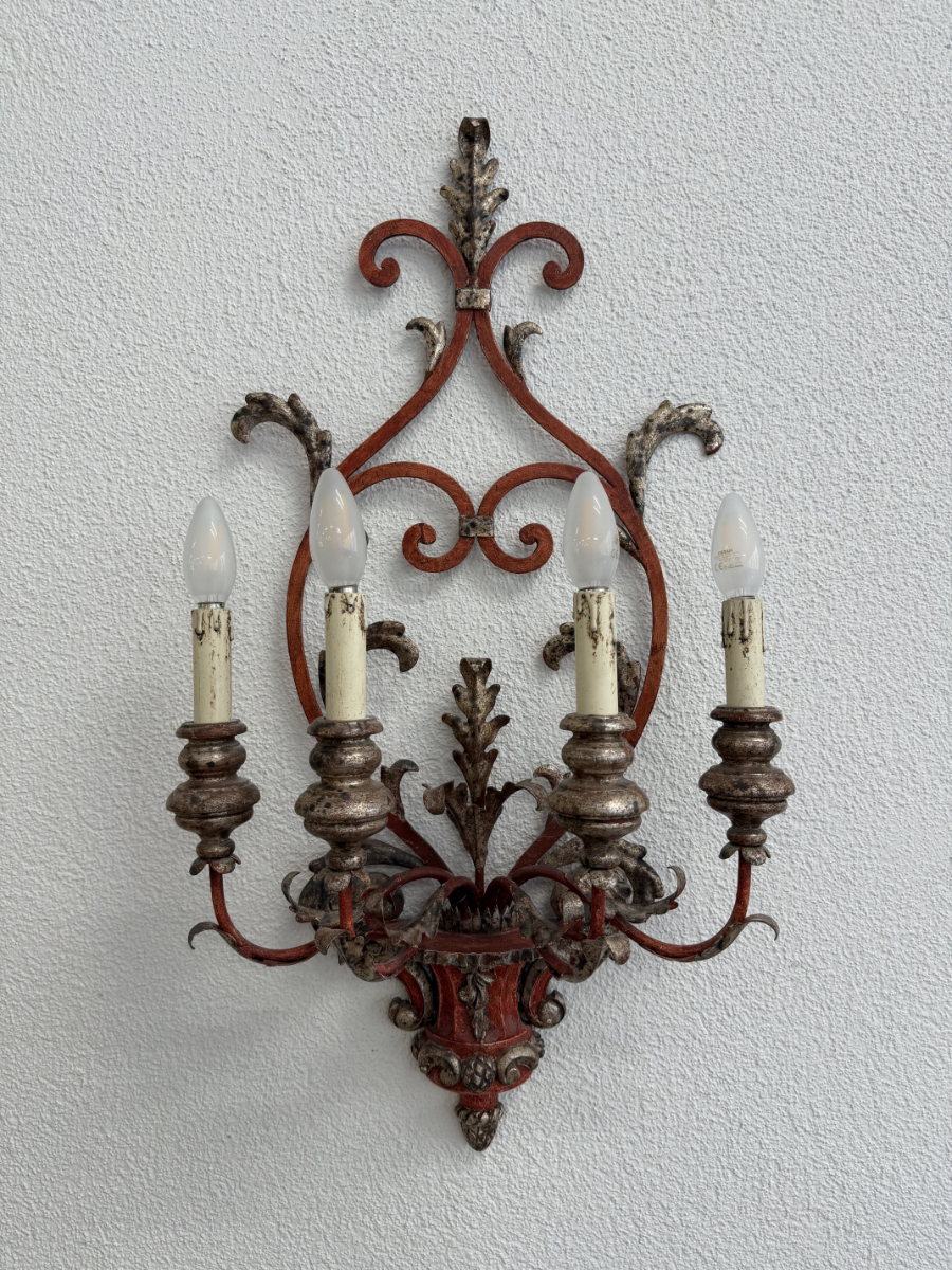 Vintage Barockstil 4-flammig Wandlampe aus Holz und Metall