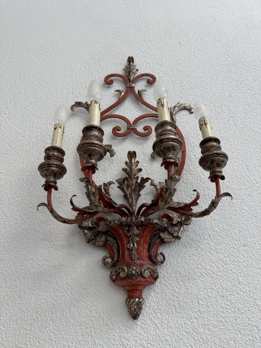 Vintage Barockstil 4-flammig Wandlampe aus Holz und Metall – Bild 3