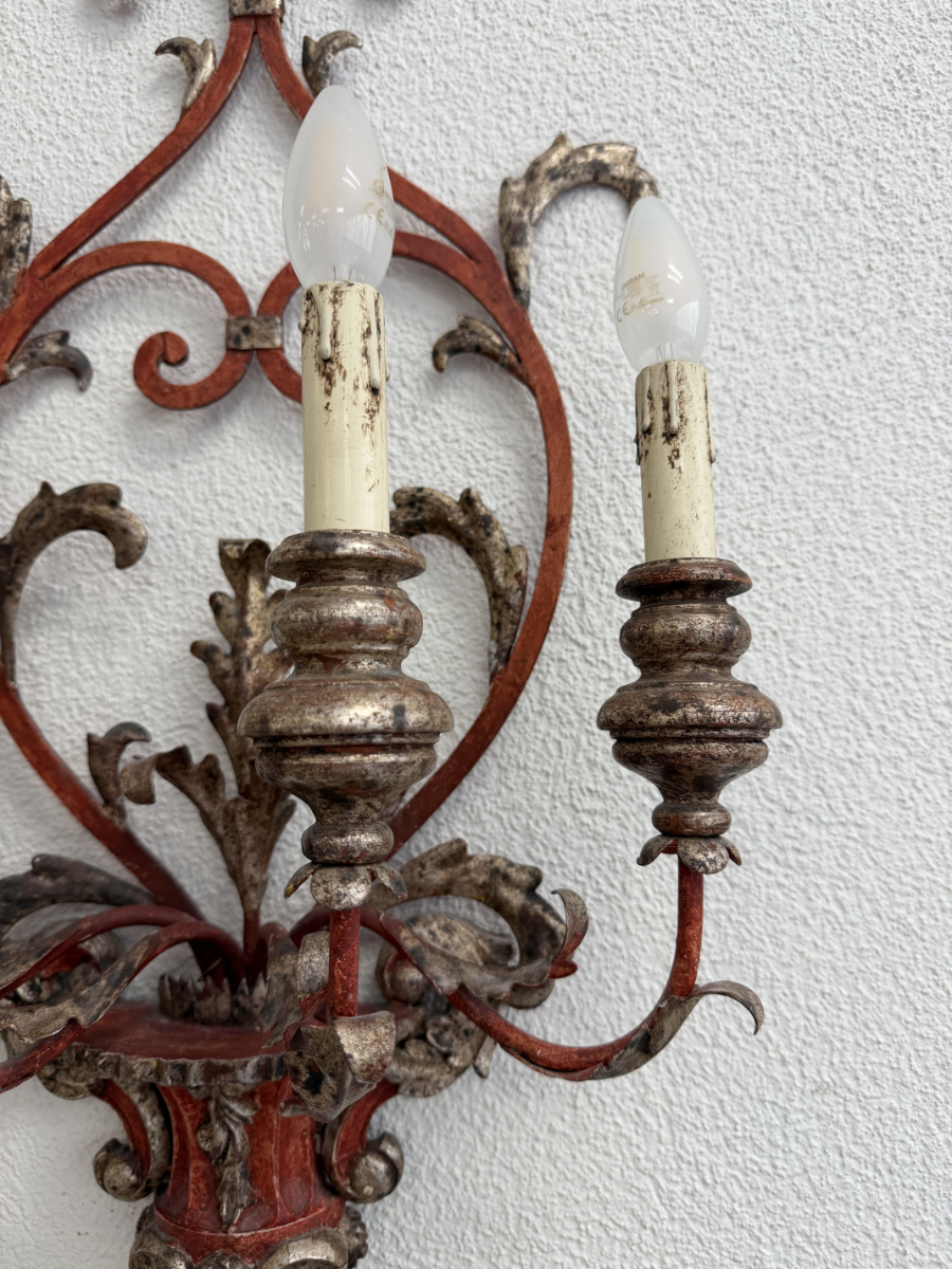 Vintage Barockstil 4-flammig Wandlampe aus Holz und Metall – Bild 6