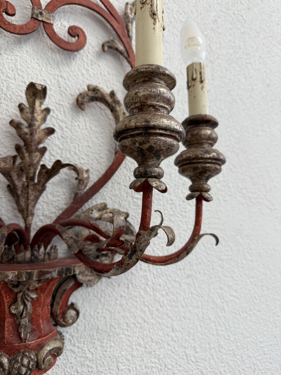 Vintage Barockstil 4-flammig Wandlampe aus Holz und Metall – Bild 7