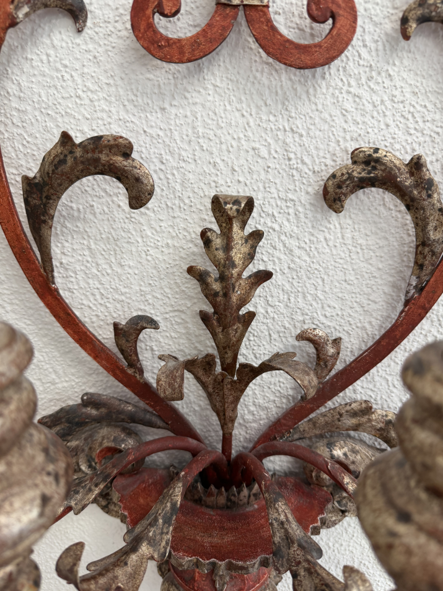 Vintage Barockstil 4-flammig Wandlampe aus Holz und Metall – Bild 8