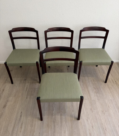 4er-Set Vintage Mid Century Esszimmerstühle aus Mahagoni mit grünem Stoffbezug