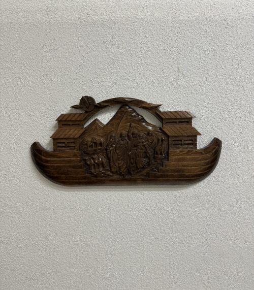 Vintage Holzrelief Wandbild "Arche Noah" handgeschnitzt aus Massivholz (ca. 1960er bis 1980er Jahre)