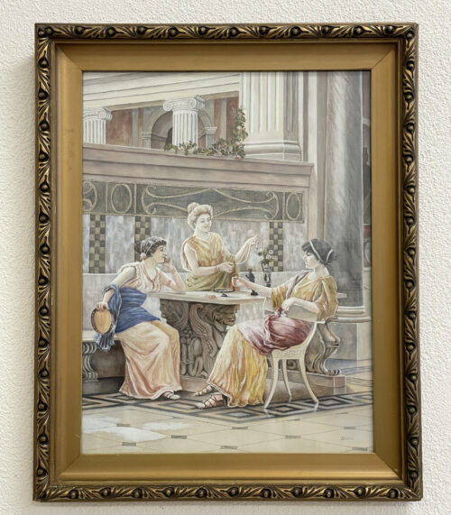 Neoklassizistisches Vintage Gemälde mit antikem Motiv, J. Huser 56 x 70 cm