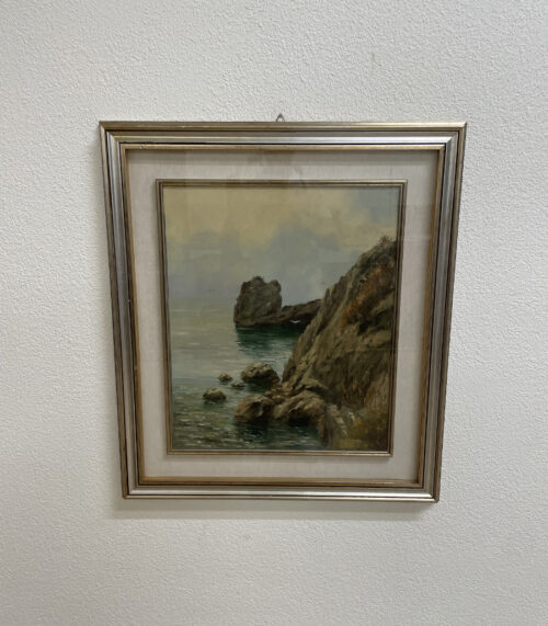 Vintage Gemälde Küstenfelsen „Scogliere“ von Tomber, Tommasi Alberto 1982, 75 x 85 cm