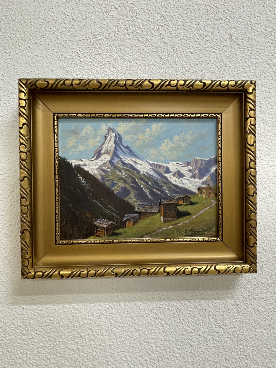 Vintage Matterhorn Gemälde im Barockrahmen von A.Marmel, Öl auf Leinwand