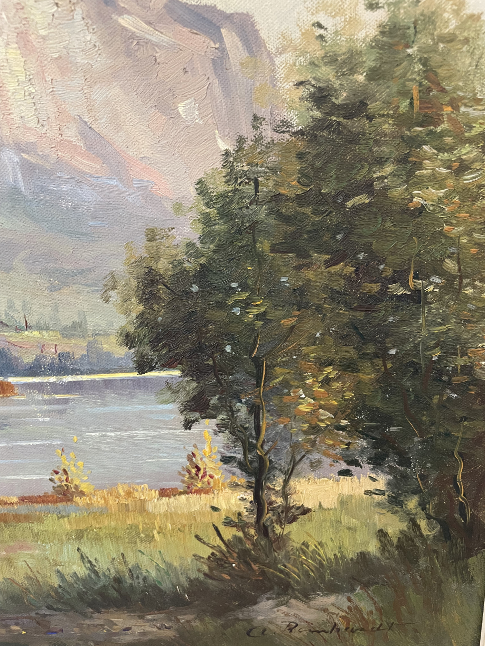 Vintage Ölgemälde „Lauerzensee mit Mythen“ signiert, 83 x 64 cm – Bild 5
