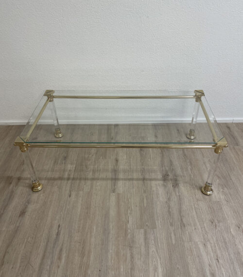 Vintage Hollywood Regency Couchtisch aus Glas, Messing und Plexiglas